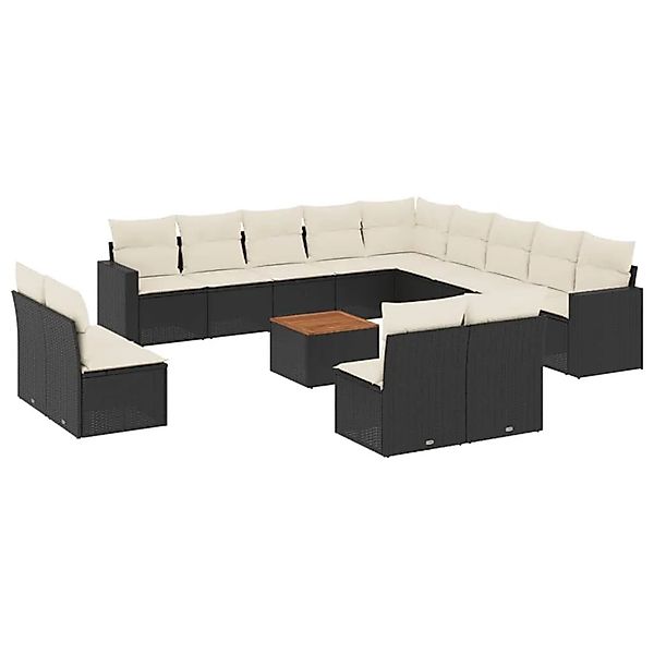 vidaXL 14-Tlg Garten-Sofagarnitur mit Kissen Schwarz Poly Rattan 3224376 günstig online kaufen