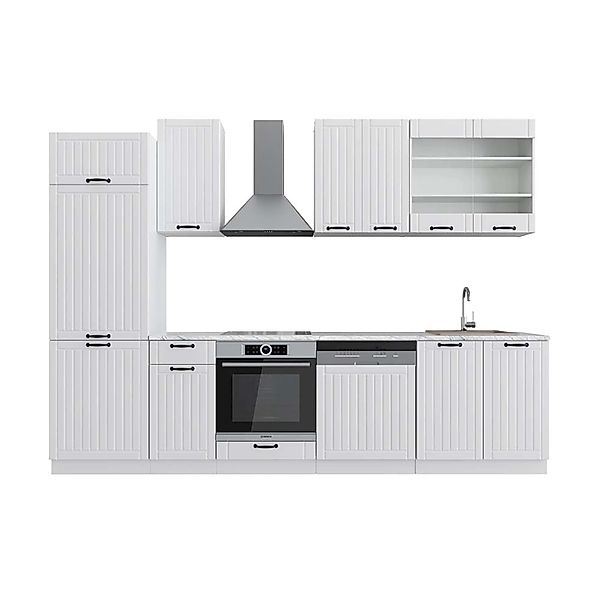 Vicco Fame-Line Küchenzeile Weiß Landhaus/Weiß 300 cm AP Marmor günstig online kaufen