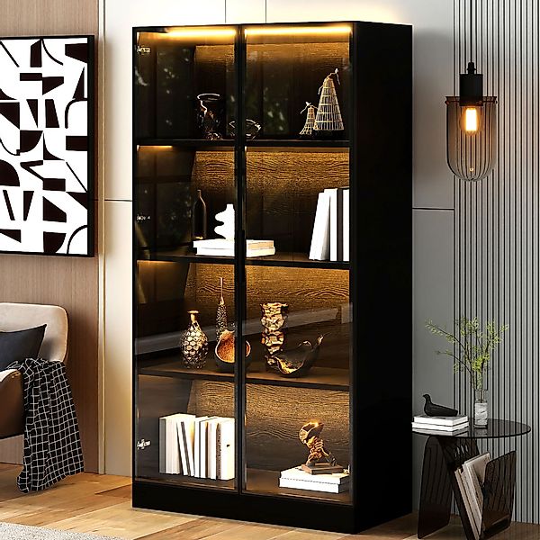 Merax Glasvitrine mit LED-Beleuchtung (Aufbewahrungsschrank Vitrine, günstig online kaufen