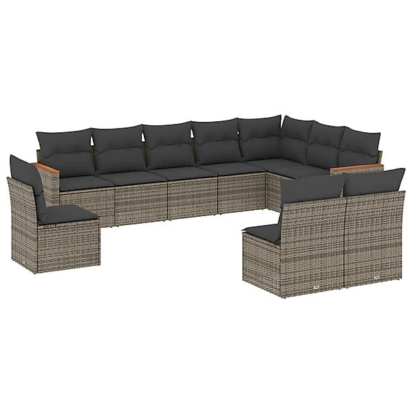 vidaXL 10-Tlg Garten-Sofagarnitur mit Kissen Grau Poly Rattan 3226074 günstig online kaufen