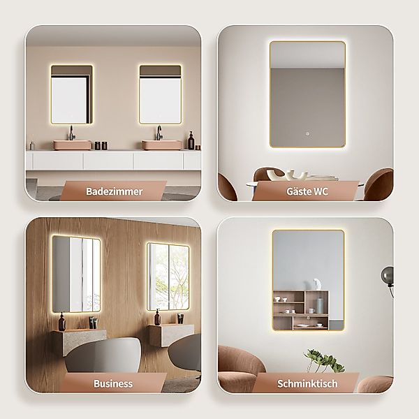 HOKO Badspiegel mit Beleuchtung, Badezimmerspiegel Schwarz/Gold/Weiß günstig online kaufen