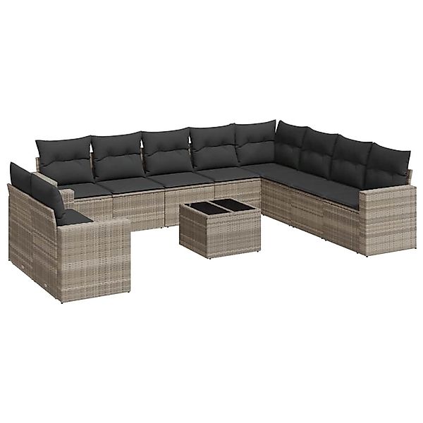 vidaXL 11-Tlg Garten-Sofagarnitur mit Kissen Hellgrau Poly Rattan 3219172 günstig online kaufen