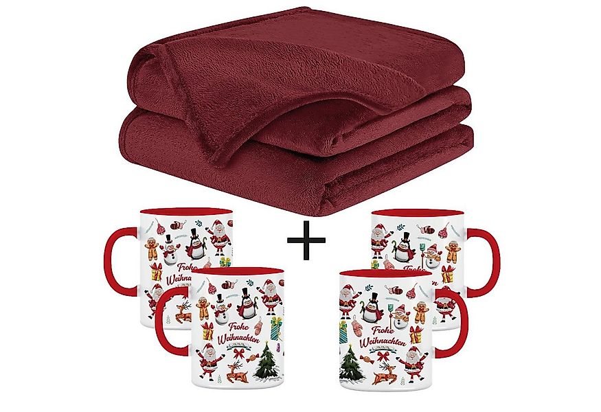 Wohndecke Flauschige Kuscheldecke mit Tassen Weihnachtsgeschenke, Fleecedec günstig online kaufen
