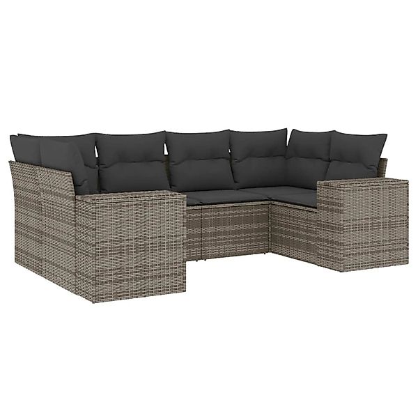 vidaXL 6-Tlg Garten-Sofagarnitur mit Kissen Grau Poly Rattan 3222979 günstig online kaufen