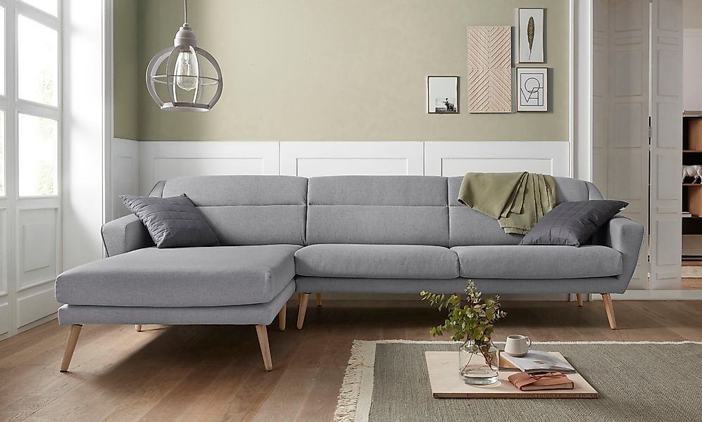 andas Ecksofa "Bille L-Form" mit Naht im Rückenkissen und Beinen aus Eichen günstig online kaufen