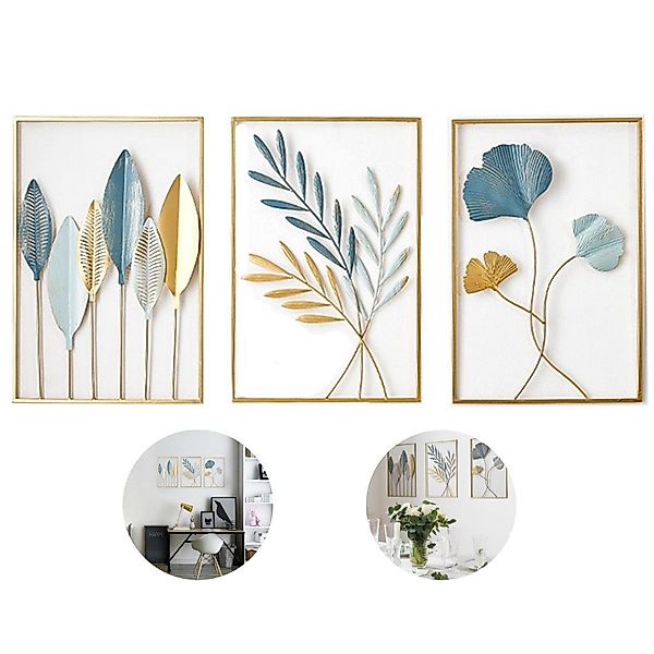REDOM Wanddekoobjekt 3-teiliges Wandbild Metall Blatt-Deko günstig online kaufen
