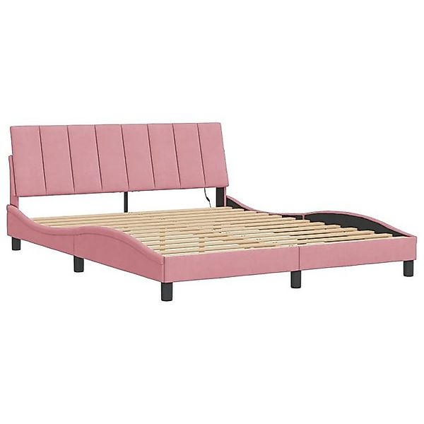 vidaXL Bett Bettgestell mit LED-Leuchten Rosa 160x200 cm Samt günstig online kaufen
