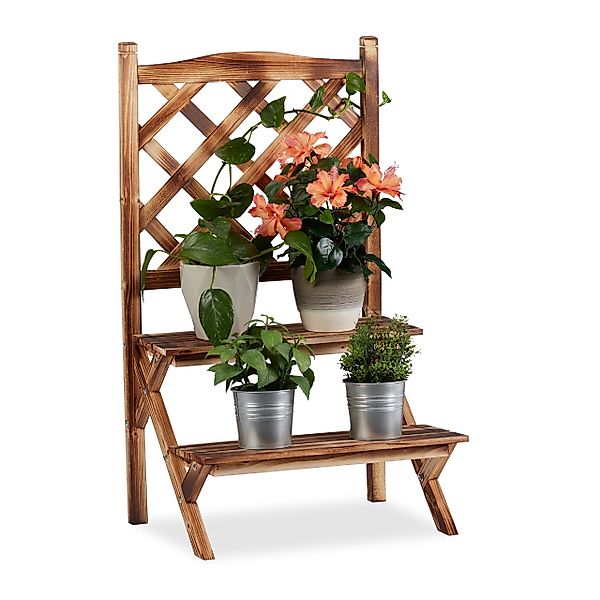 relaxdays Blumenständer Blumentreppe mit Rankgitter gebrannt, günstig online kaufen