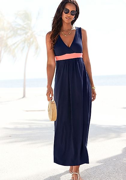 LASCANA Maxikleid, mit farbigem Einsatz und V-Ausschnitt, Sommerkleid, Stra günstig online kaufen