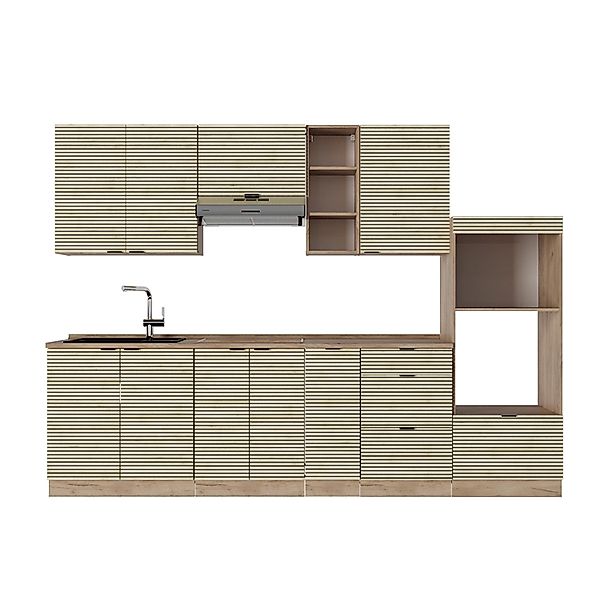 Vicco Fame-Line Küchenzeile Eiche Paneel/Goldkraft Eiche 280 cm AP Eiche günstig online kaufen