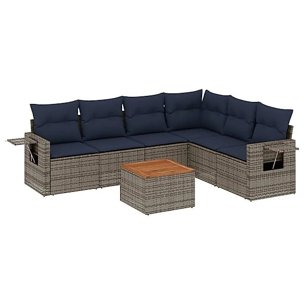 vidaXL 7-Tlg Gartensofa-Set mit Kissen Grau Polyrattan 3224584 günstig online kaufen