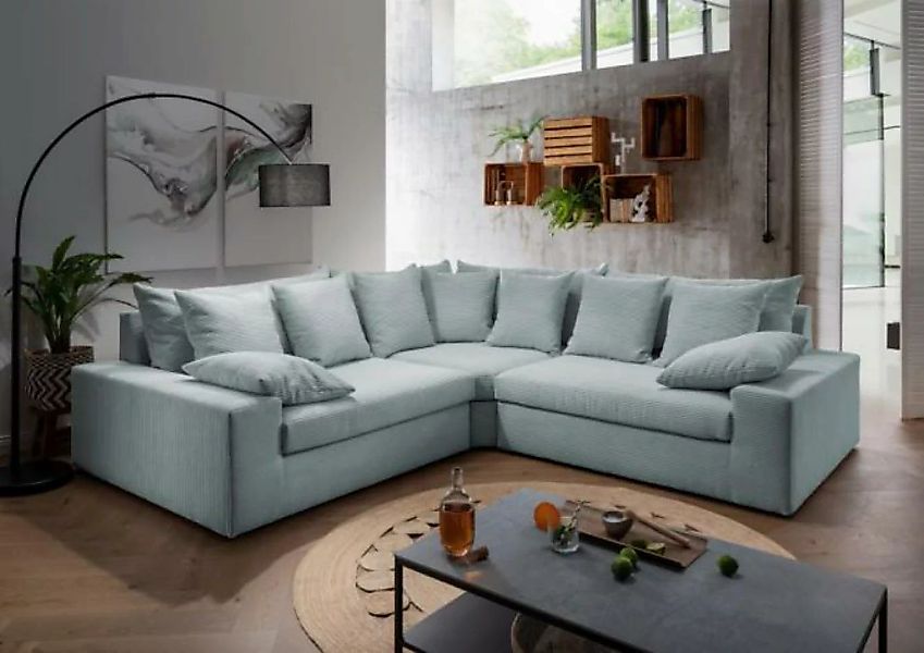 Ecksofa Cord Blau skandinavisch 301 x 301 cm AVELLINO günstig online kaufen