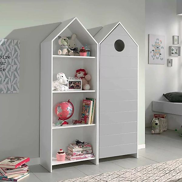 Kinderzimmerschrank mit Regal Weiß und Grau (zweiteilig) günstig online kaufen
