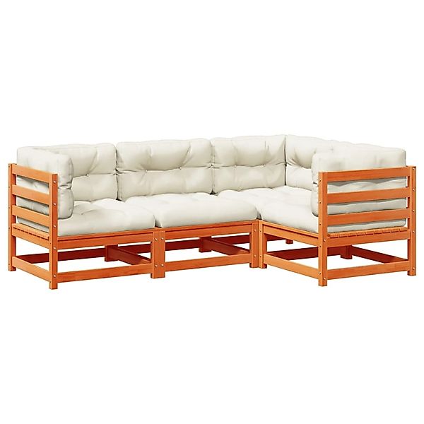 vidaXL 4-Tlg Garten-Sofagarnitur mit Kissen Wachsbraun Kiefernholz 3299413 günstig online kaufen