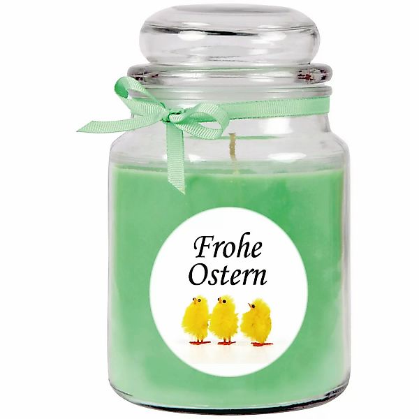 HS Candle Duftkerze & Glas Frohe Ostern Bonbon Ø10 cm Coconut Limes Küken günstig online kaufen