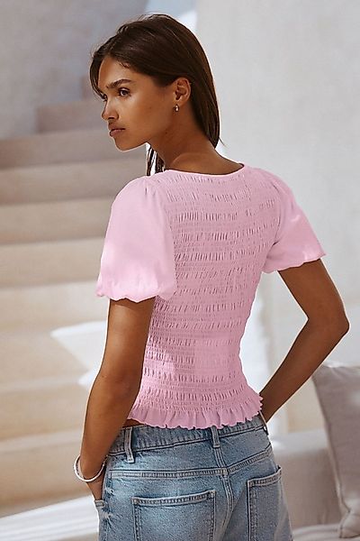 Next T-Shirt Gerafftes Kurzarm-Oberteil mit Rundhalsausschnitt (1-tlg) günstig online kaufen