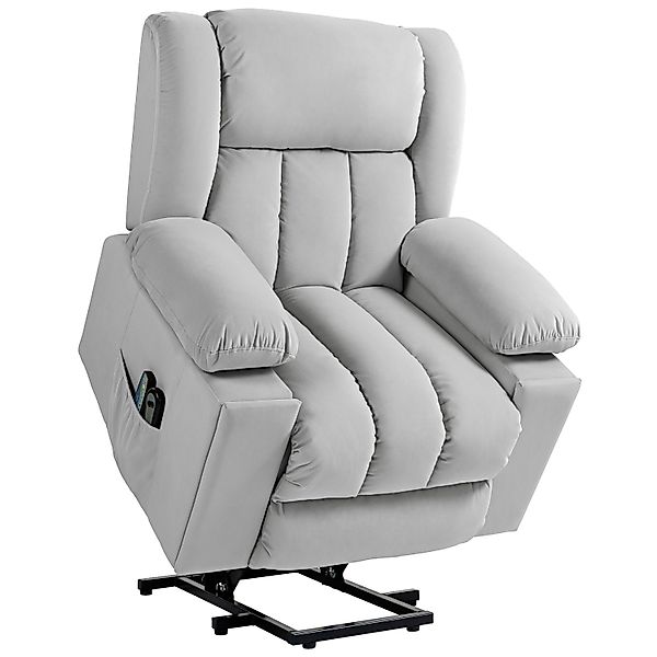 HOMCOM Fernsehsessel mit Aufstehhilfe Samt Hellgrau 101L x 93B x 104H cm günstig online kaufen