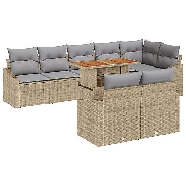 vidaXL Loungesofa 9-teiliges Garten-Essset mit Kissen in Beige Poly-Rattan, günstig online kaufen