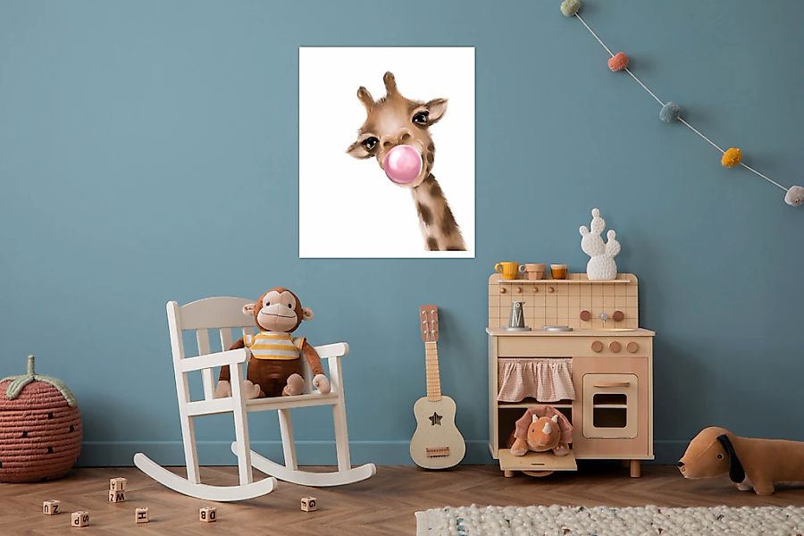 Lüttenhütt Poster "Giraffe mit Kaugummi in Rosa", Fantasy-Giraffe-Giraffen günstig online kaufen