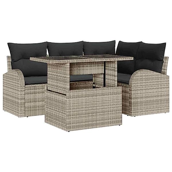 vidaXL Garten-Sofa-Set mit Kissen 5-Tlg Hellgrau Poly Rattan 3348638 günstig online kaufen