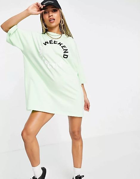 ASOS – Weekend Collective – Oversize-T-Shirt-Kleid in Limettengrün mit farb günstig online kaufen