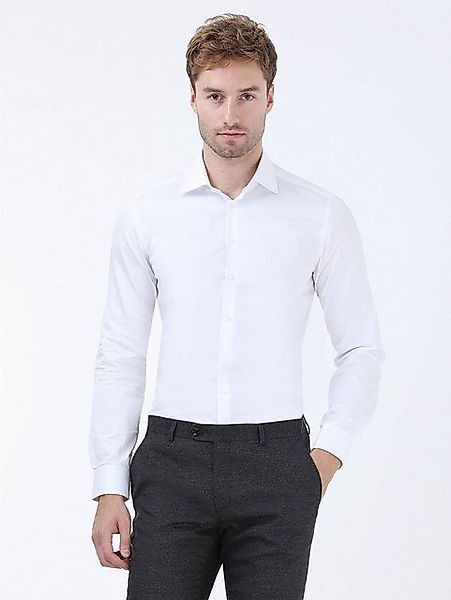 KİP Langarmhemd Weißes Gerades Slim Fit Weben Klassisches %100 Baumwollhemd günstig online kaufen