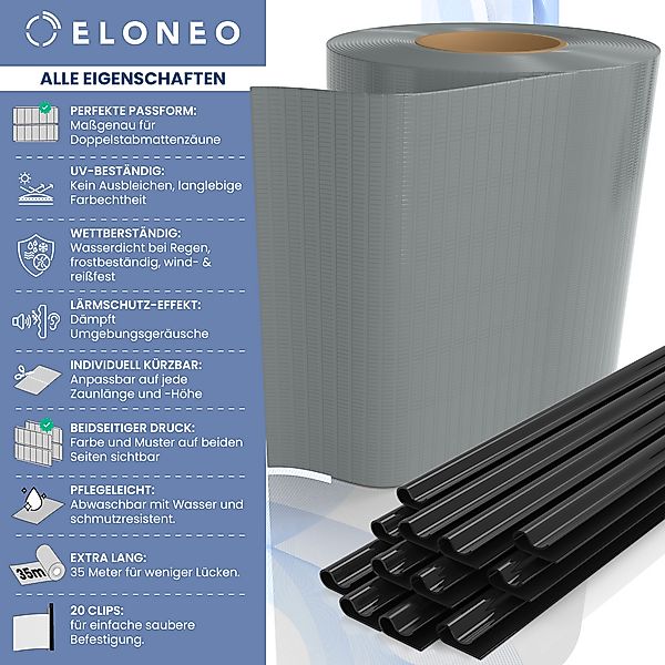 ELONEO PVC Sichtschutzstreifen für Doppelstabmattenzaun, 35m x 19cm, 1er-Se günstig online kaufen