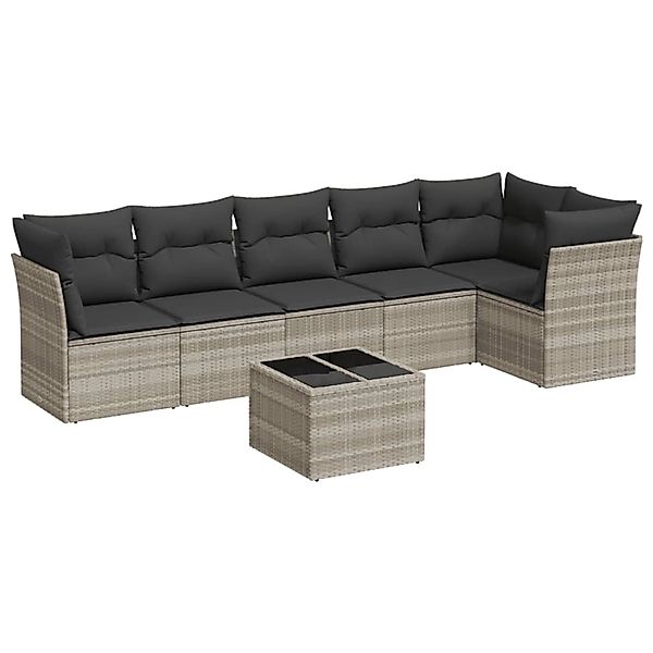 vidaXL 7-Tlg Garten-Sofagarnitur mit Kissen Hellgrau Poly Rattan 3217672 günstig online kaufen
