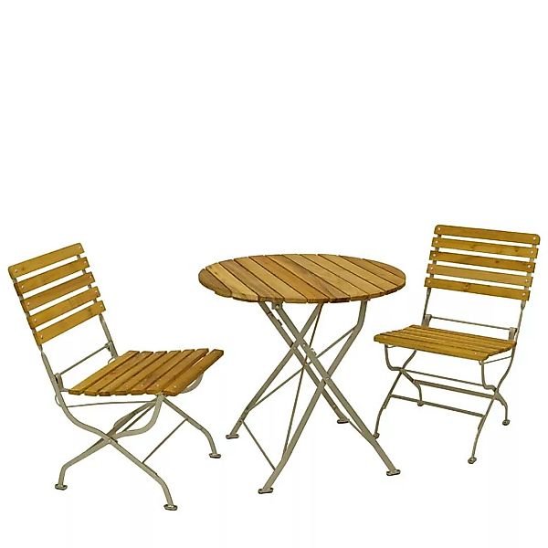 Balkonmöbel Set aus Robinie Massivholz und Stahl klappbar (dreiteilig) günstig online kaufen