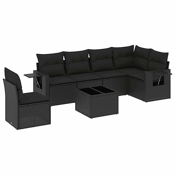 vidaXL 7-Tlg Garten-Sofagarnitur mit Kissen Schwarz Poly Rattan 3220234 günstig online kaufen