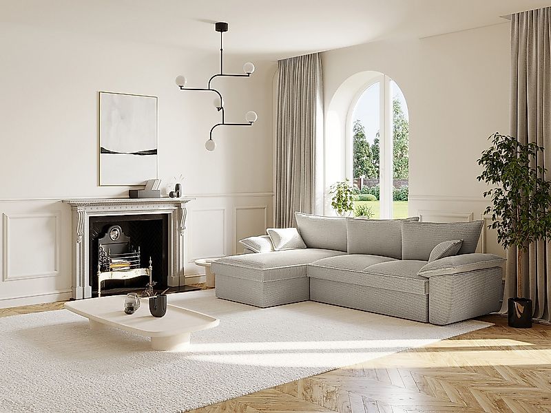 Ecksofa mit Schlaffunktion + Bettkasten - Ecke links - Cord - Hellgrau- GUI günstig online kaufen