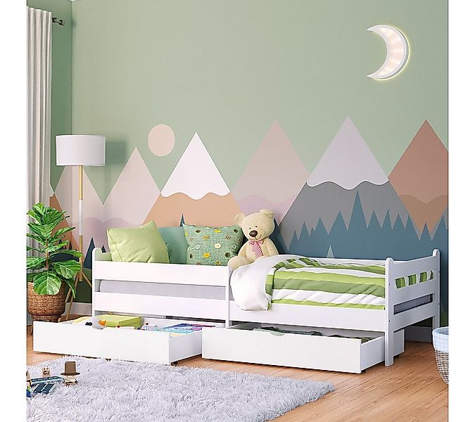 Bellabino Kinderbett Kuru 90x200 cm (weiß, integriertes Lattenrost und Raus günstig online kaufen