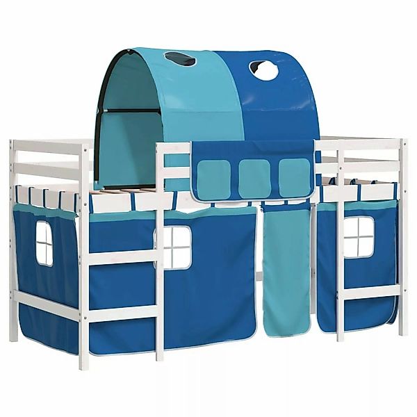 vidaXL Kinderbett Kinderhochbett mit Tunnel Blau 90x190 cm Massivholz Kiefe günstig online kaufen