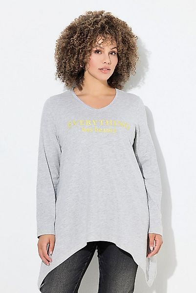 Ulla Popken T-Shirt Shirt Schriftmotiv A-Linie V-Ausschnitt Langarm günstig online kaufen