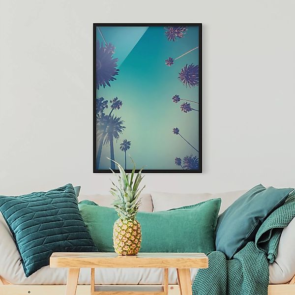 Bild mit Rahmen Tropische Pflanzen Palmen und Himmel II günstig online kaufen