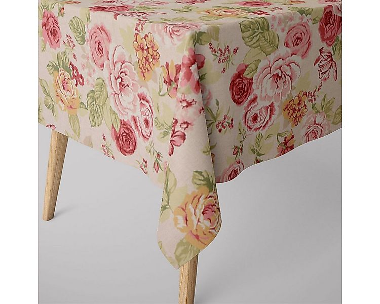 SCHÖNER LEBEN. Tischdecke SCHÖNER LEBEN. Tischdecke Blumen Rosen beige grün günstig online kaufen