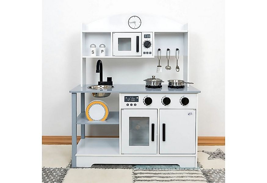 Coemo Spielküche ELLA Holz, Grau Kinderküche Holz Mikrowelle Herd Spülbecke günstig online kaufen