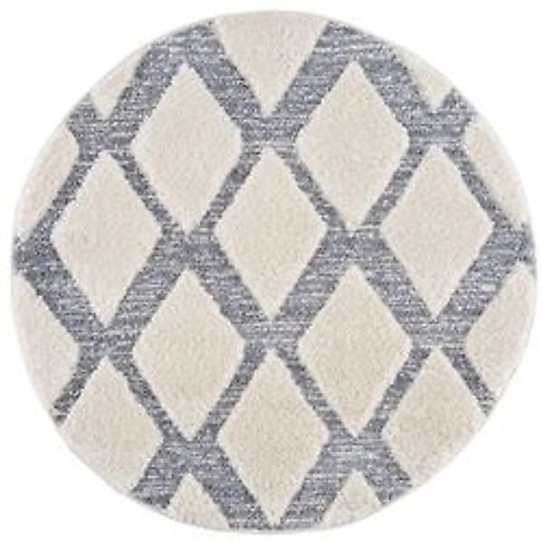 payé Teppich Nara-4497 Hochflor 160x160 cm Rund Creme-Grau Boho-Rautenmuste günstig online kaufen