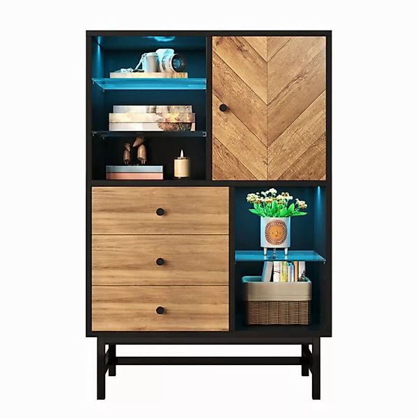 MODFU Vitrine mit dreieckige Holzmaserung (Wohnzimmerschrank, Highboard, Au günstig online kaufen