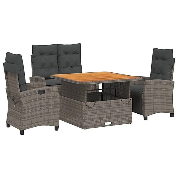 vidaXL 4-Tlg Garten-Essgruppe mit Kissen Grau Poly Rattan 3277405 günstig online kaufen
