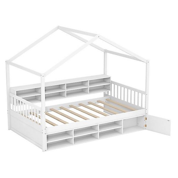 COSTWAY Kinderbett, Hausbett, mit 14 Fächern, Schrank, Lattenrost, 90x200 c günstig online kaufen