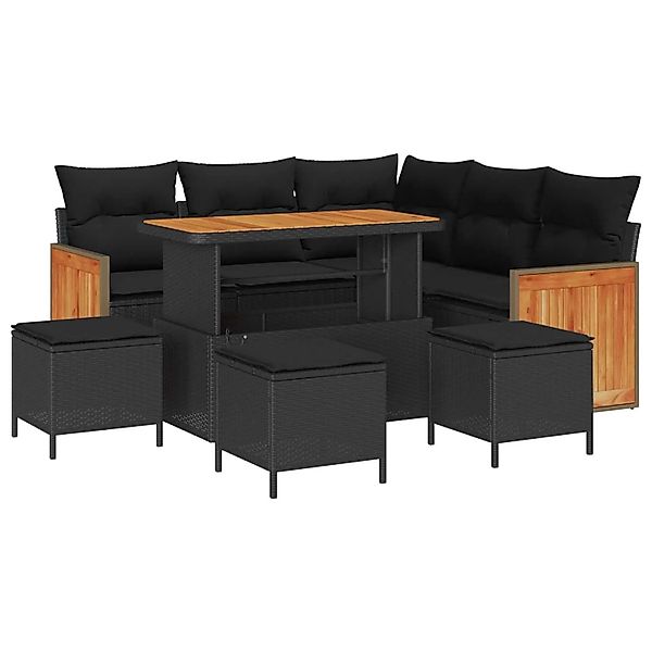 vidaXL Gartensofa-Set mit Kissen 9 Stk Schwarz Poly-Rattan 3365259 günstig online kaufen
