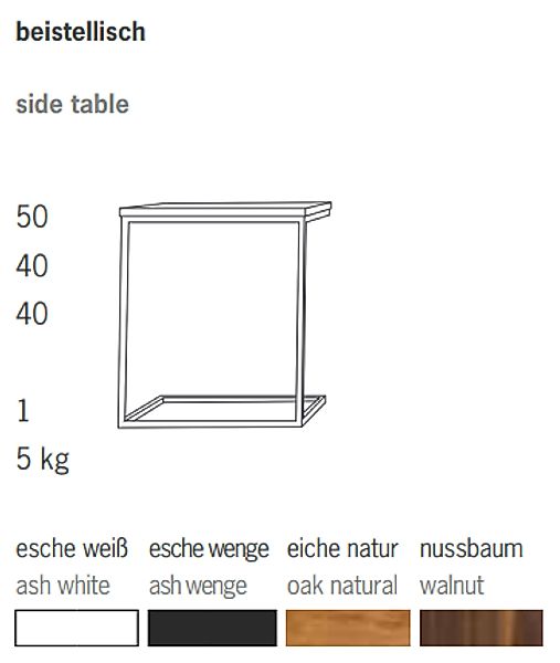 Beistelltisch Flat Lunasilber/Esche Weiß 50x40x40cm günstig online kaufen