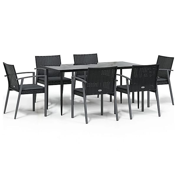 vidaXL 7-Tlg Garten-Essgruppe mit Kissen Poly Rattan und Stahl 3186980 günstig online kaufen