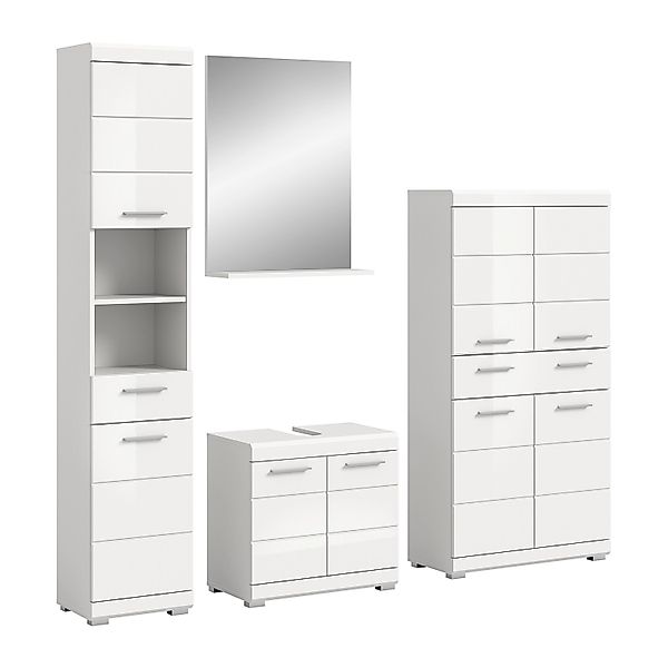 Badkombination 4-teilig mit Spiegel 186 x 191 x 34 cm Front Weiß Hochglanz günstig online kaufen