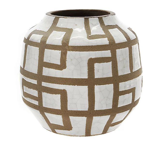 Vase Keramik Mediterran Blumenvase Handgefertigt Vintage Muster Weiß Braun günstig online kaufen