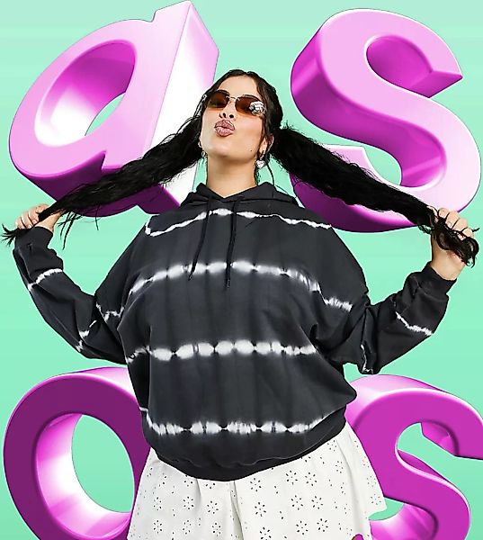 ASOS DESIGN Curve – Oversize-Kapuzenpullover mit gestreiftem, schwarzweißem günstig online kaufen
