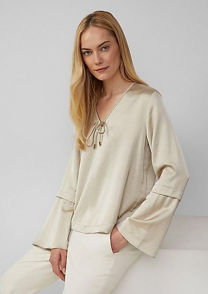 s.Oliver BLACK LABEL Langarmbluse Satinbluse mit Volantärmeln und Bindedeta günstig online kaufen