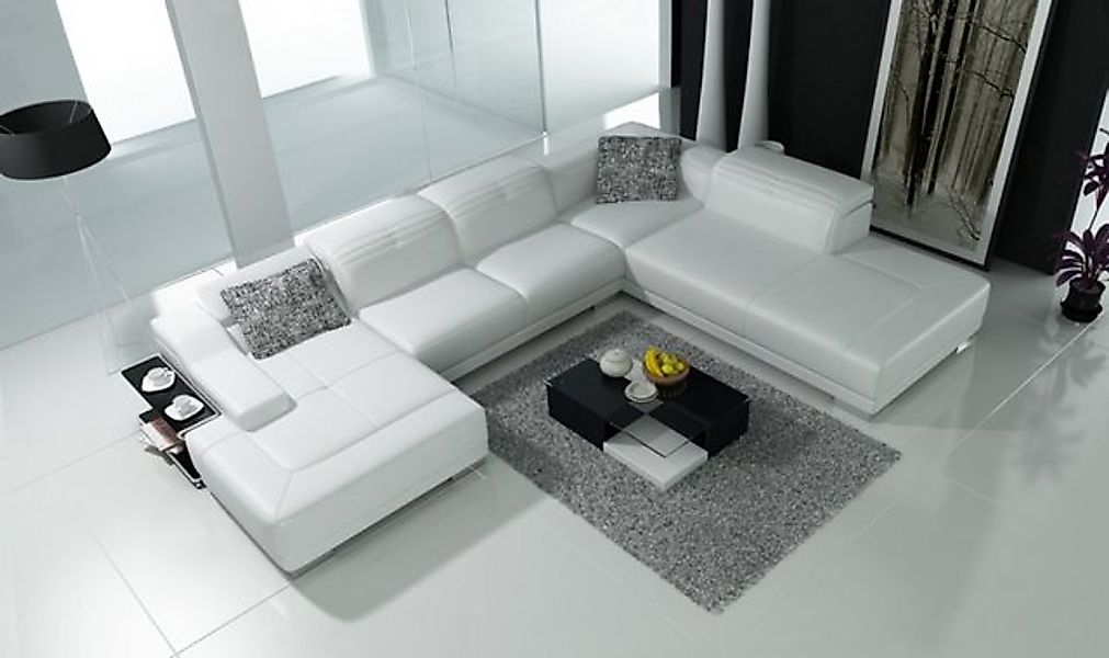 JVmoebel Ecksofa Ledersofa Sofa Couch Wohnlandschaft Eck Garnitur U Weiß, M günstig online kaufen