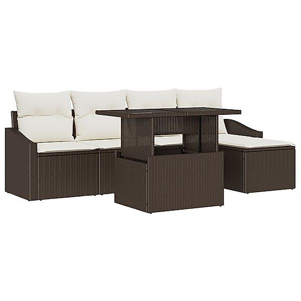 vidaXL Loungesofa 6 Teile Garten Sofa Set mit Kissen Braun Poly-Rattan, 6 T günstig online kaufen